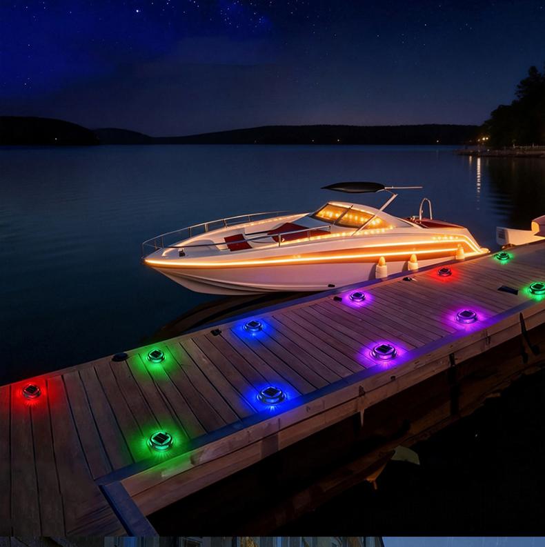 Solar Driveway Lights Outdoor, RGB Color Solar Deck & Dock Lights, IP68 Waterproof, 3 Dynamic Light Modes for Driveway, Walkway, Garden & Step