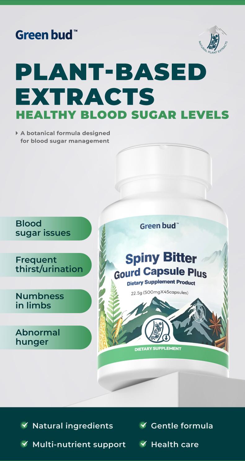 Green Bud 3 Spiny  Bitter Gourd Herbal Capsules Contain Extracts of Bitter Gourd, Cinnamon, Ginseng, and Mulberry Leaves, etc.