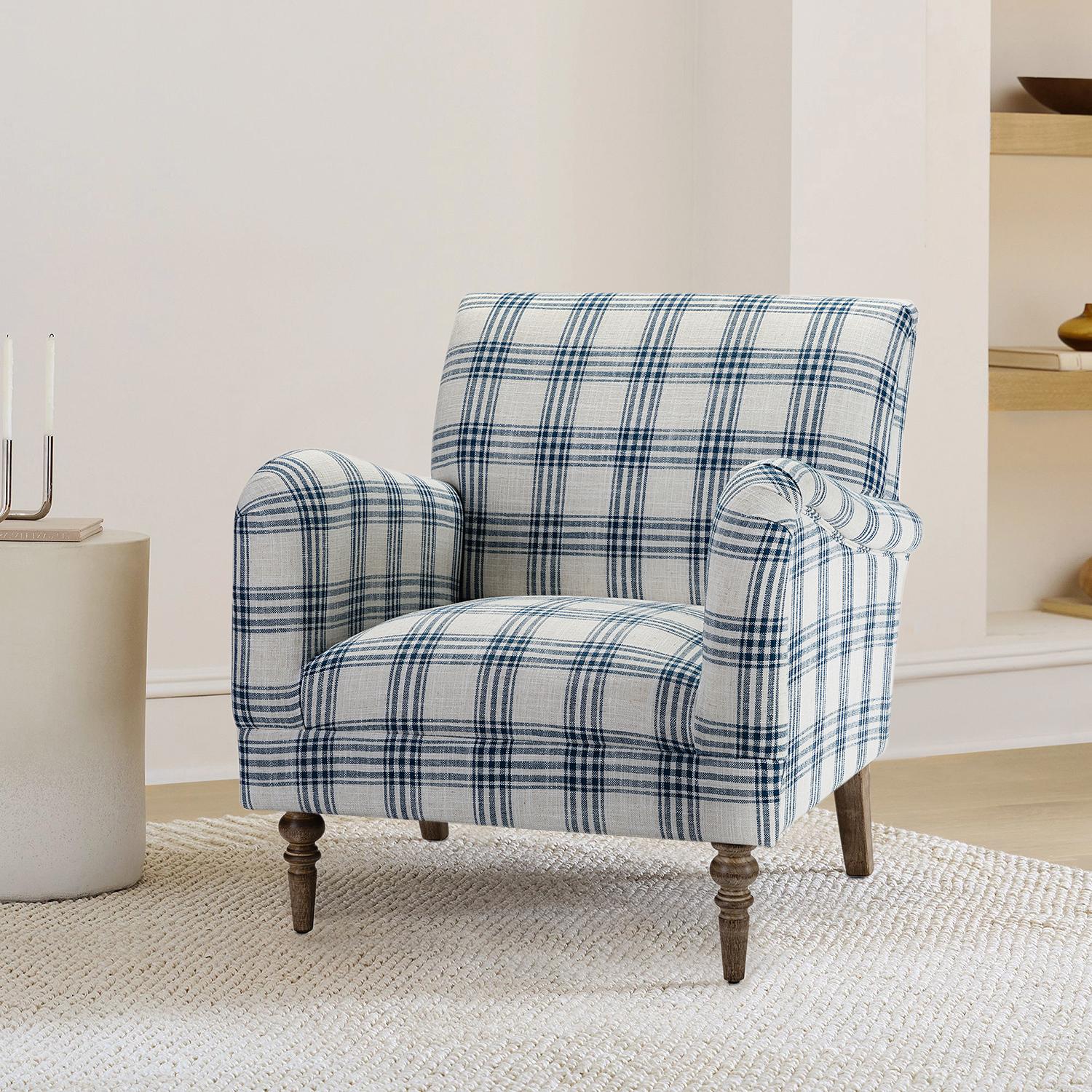 HULALA HOME Sadie Plaid Armchair Modern Accent Upholstered Chair with Solid Wood Legs for Living Room Bedroom Studio Comfy Armchair with High-Density Foam Filling and Tartan Pattern - Lounge
