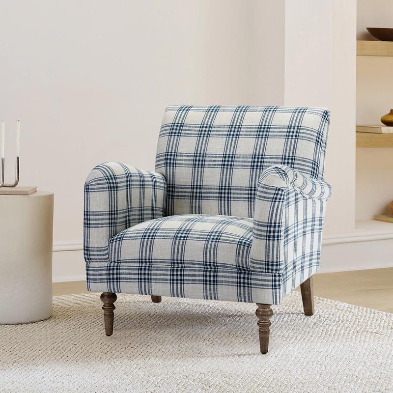 HULALA HOME Sadie Plaid Armchair Modern Accent Upholstered Chair with Solid Wood Legs for Living Room Bedroom Studio Comfy Armchair with High-Density Foam Filling and Tartan Pattern - Lounge