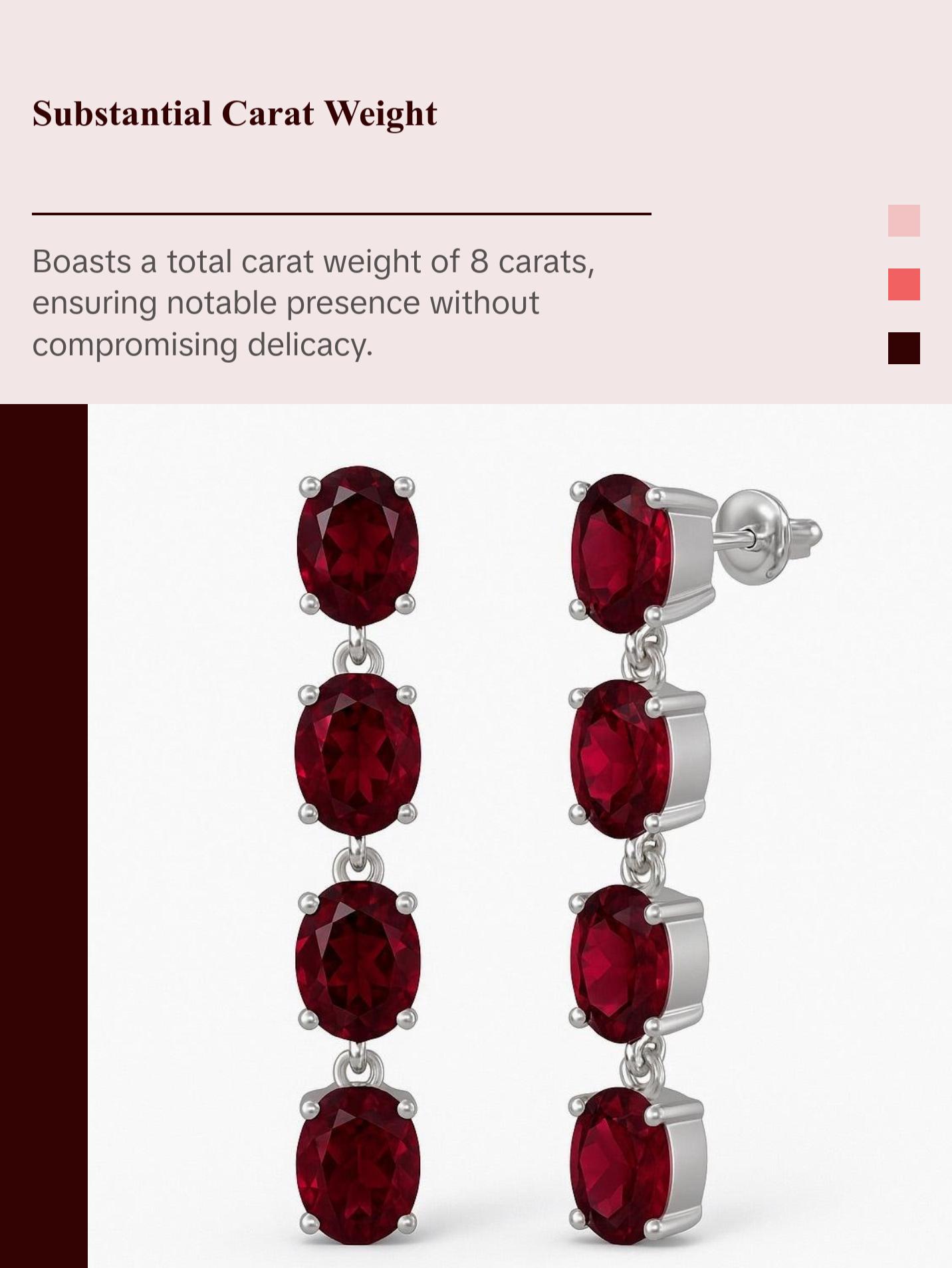 8ct Natural Oval Red Garnet Pin Dangle Earrings