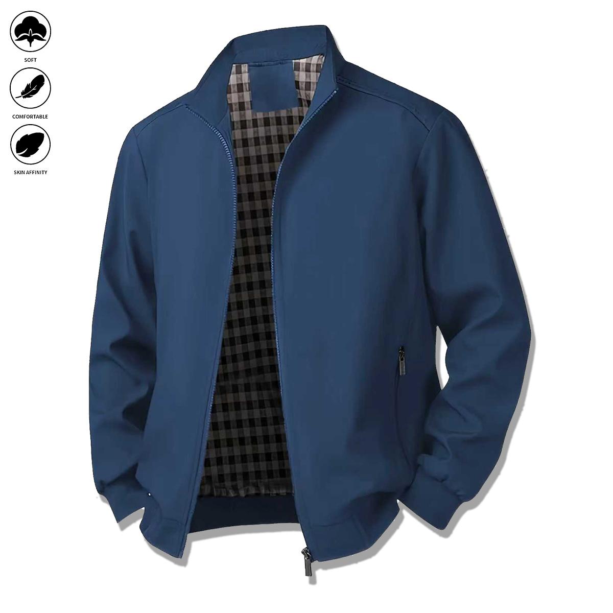 Men's Casual Stand Collar Jacket - Zippered Autumn Winter Coat with Pocket Design, Regular Fit, Sleek Appearance, Modern Men's Wear, Fine Tailoring, Autumn Outerwear, Winter Apparel