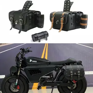 PU Leather Large Capacity Retro Motorcycle Electric Bicycle Waterproof Saddlebag Side Tail Storage Tool Bag Free Front Bag Included