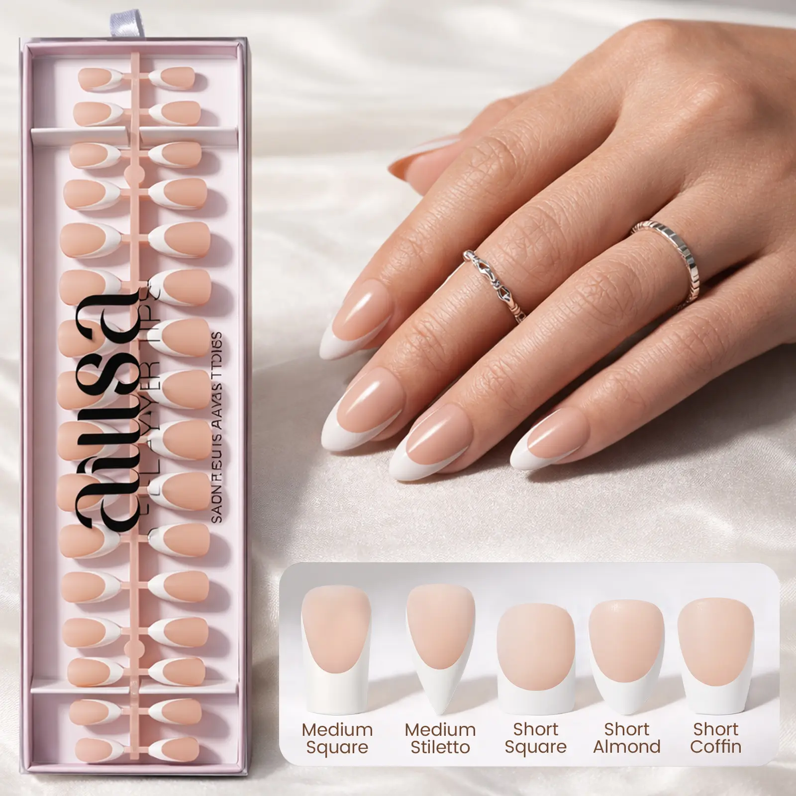 Aillsa Nude Base French Tip Press On Nails - Fake Nails with Glossy or Matte Finish, Ready-to-Wear or DIY Options, Clean Elegant Look for Dates, Weddings | TikTokShopBackToSchool Sohochic, Nails Press On