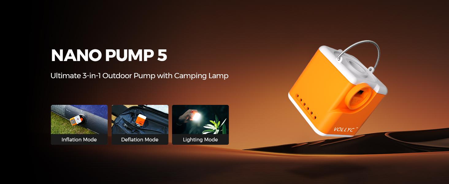 Portable Air Pump for Inflatables, 4.5kPa Ultra Powerful Mini Air Mattress Pump with Camping Light & Nozzles, 2400mAh Electric Rechargeable Air Pump for Camping, Pool Float, Vacuum Storage Bags