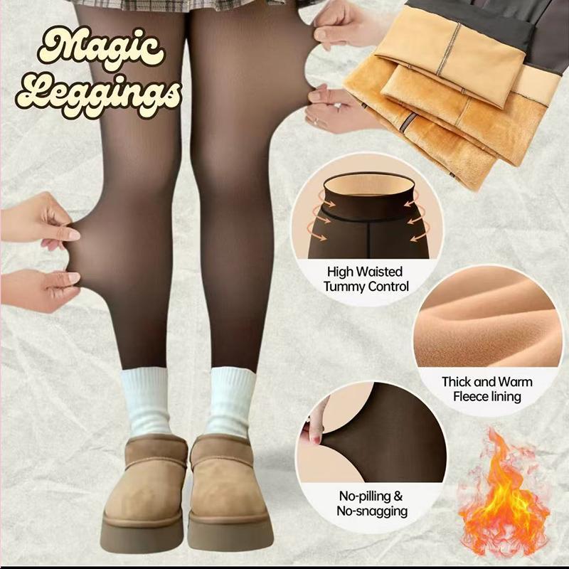 THE ORIGINAL! 4 SHADES SIZE XS - 3XL MAGIC FLEECE LINED LEGGINGS CLOSED FOOT Fleece Tights in Plus Size & Light to Brown Fur Fitted High Waist Cozy Warm