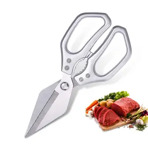 Kitchen Scissors, Multi-Purpose Kitchen Shears, Heavy Duty Dishwasher Safe Food Scissors for Chicken, Poultry, Fish, Meat & Herbs with Non-Slip Grips - Sliver