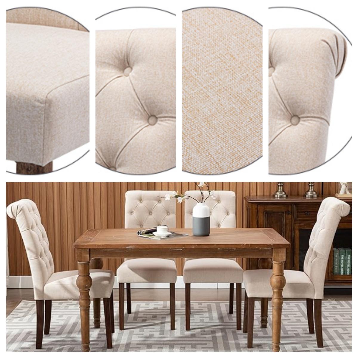 COLAMY Tufted Dining Room Chairs Set of 2, Accent Parsons Diner Chairs Upholstered Fabric Side Stylish Kitchen Chairs with Solid Wood Legs and Padded Seat - Beige