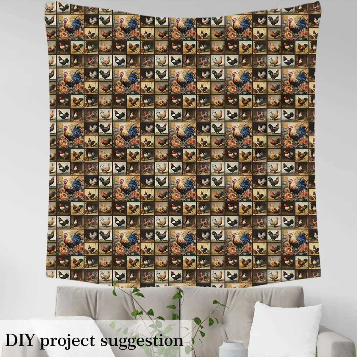 Chicken Upholstery Fabric,Cute Chicken Hen Sunflower Fabric By The Yard,Farm Rustic Animal Waterproof Fabric,Farmhouse Plaid Fabric