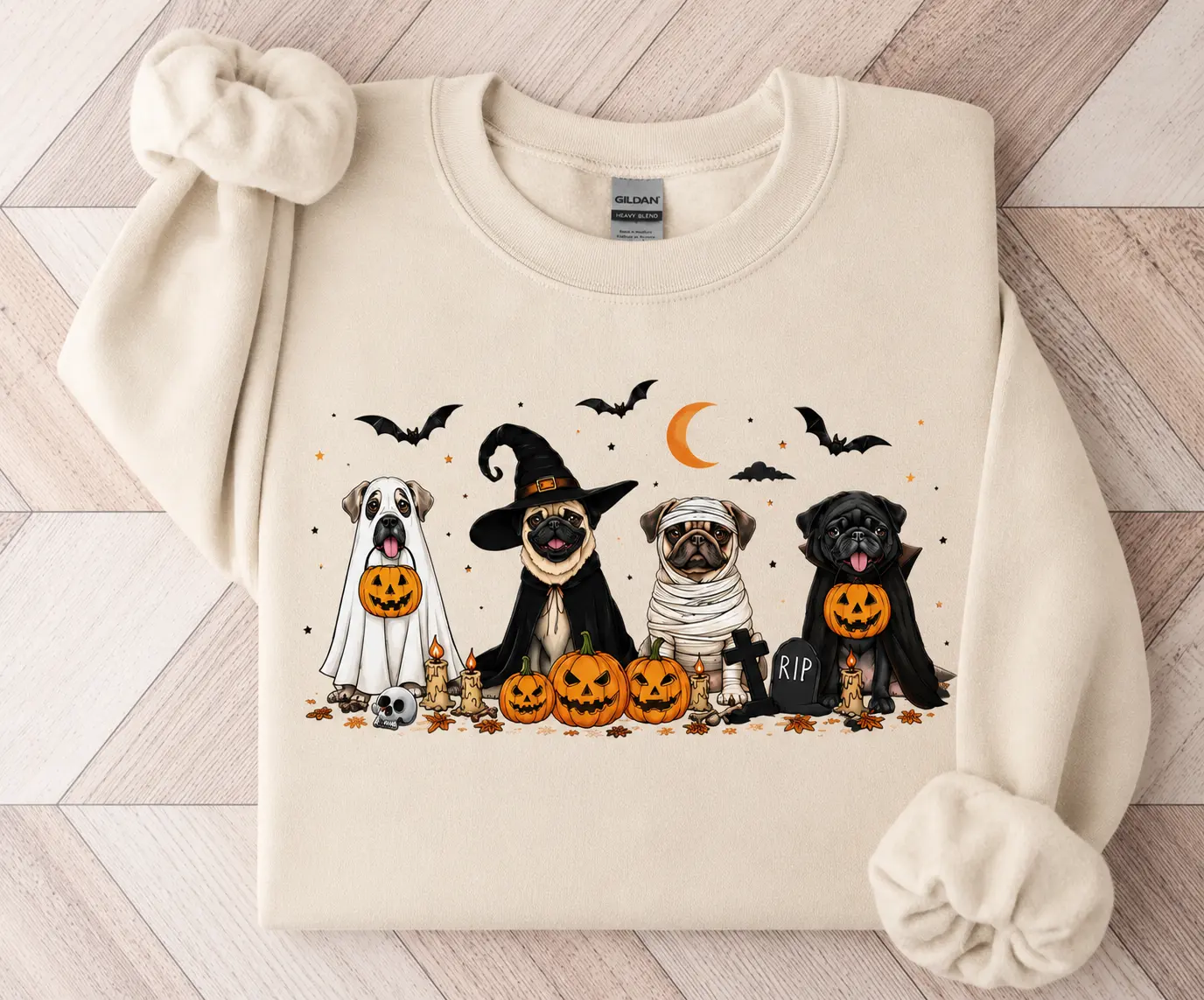 Pug Halloween Sweatshirt, Spooky Pug Dog Crewneck, Cute Ghost Witch Mummy Pug Fall Sweatshirt, Halloween Dog Lover Apparel, Cozy Autumn Pet Parent Gift for Women & Men - HUNTWEAR SHOP