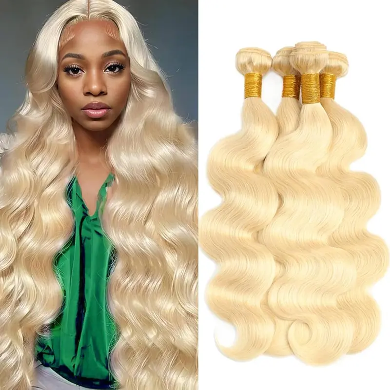 613 Blonde Body Wave Bundles Human Hair with lace closure 15A Grade Brazilian Virgin Body Wave Human Hair 3 Bundles with 4*4 lace closure 100% Unprocessed Virgin Remy 613 Blonde Hair Weft Bundles 100% human hair