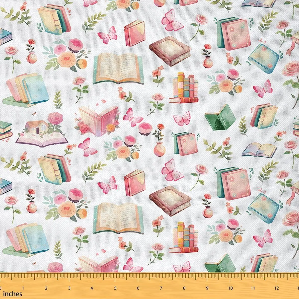 Watercolor Books Fabric by The Yard Pink Rose Butterfly No Stretch Sewing Fabrics Dreamy Garden Floral Romantic Style Soft Polyester Fabric for Quilting Handmade Artwork Bolt