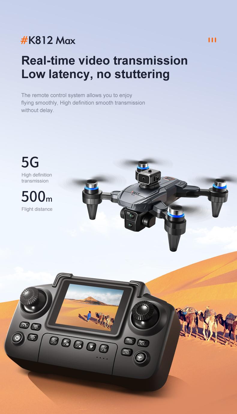 CJC K812 MAX Drone with GPS Intelligent Return-to-Home Function Brushless Motors Dual Cameras Obstacle Avoidance Dual Batteries Remote Control with Screen Wi-Fi/5G Transmission for Adults and Beginners stable hover