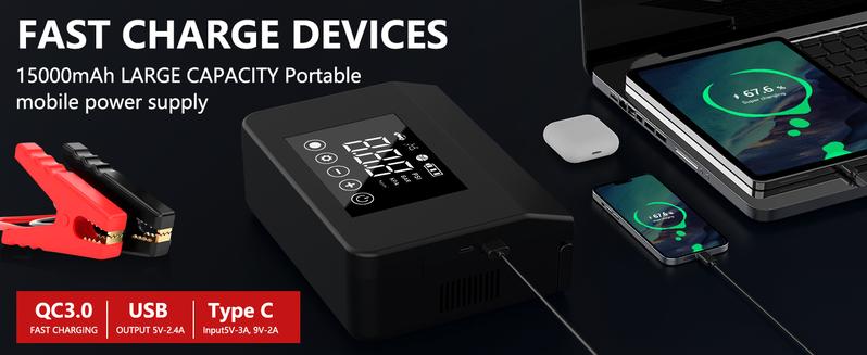 【Hieha】Winter savior Portable Car Jump Starter, 4000A Car Battery Jump Starter with 150PSI Tire Inflator, 12V Car Battery Jump Starter, 15000mAh Power Bank, with LED Light