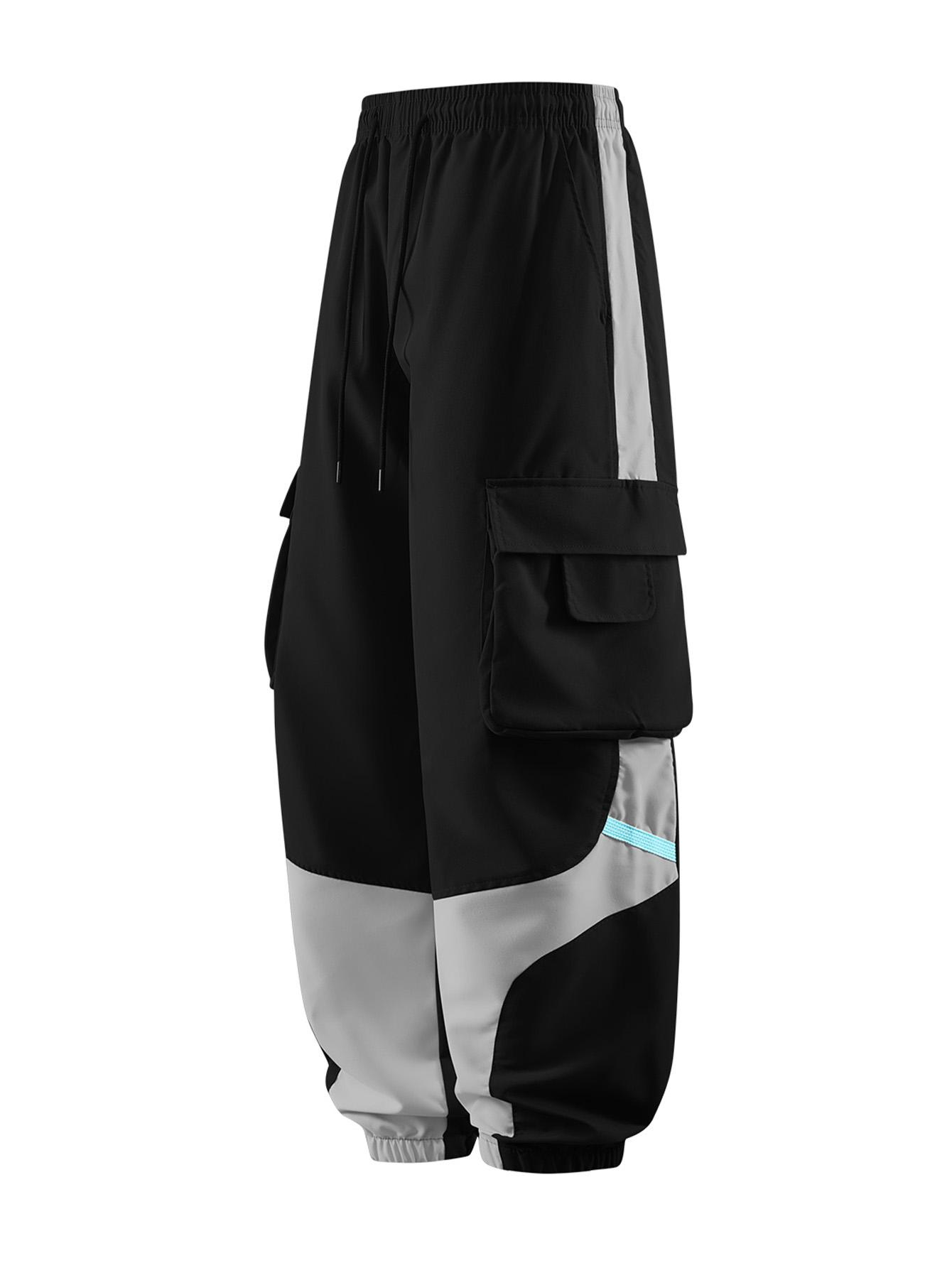 CCCMAI Men's Cargo Pants with Multiple Pockets - Durable Polyester, Machine Washable, Perfect for Hiking and Outdoor Activities, Breathable Comfortable Loose Fit Long Pants with Color-Blocked Side Panels and Drawstring Waist Design. Menswear