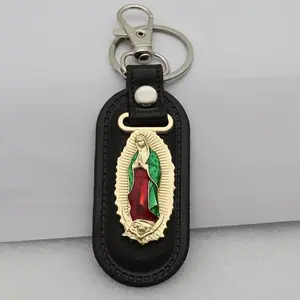 Virgin Mary Keychain Leather