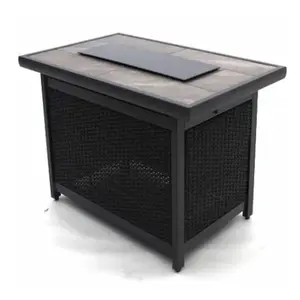 Four Seasons Courtyard Wilmette Firepit Woven Wicker with Grouted Stone Top