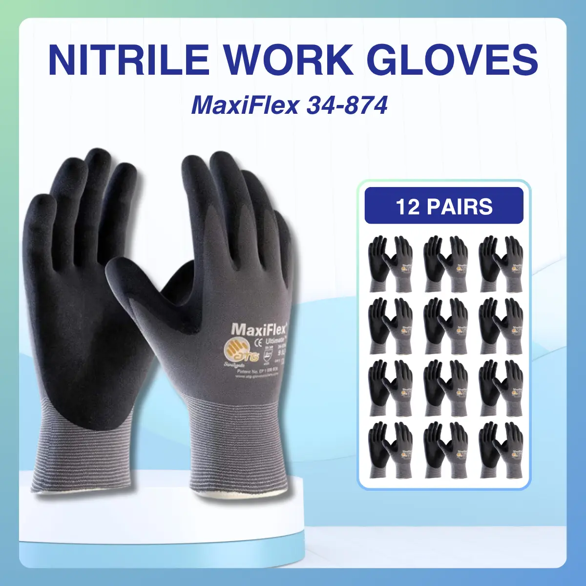 MaxiFlex 34-874 Gardening Gloves, Breathable Nitrile Grip Gloves for Planting, Weeding, Yard Work & Outdoor Garden Tasks