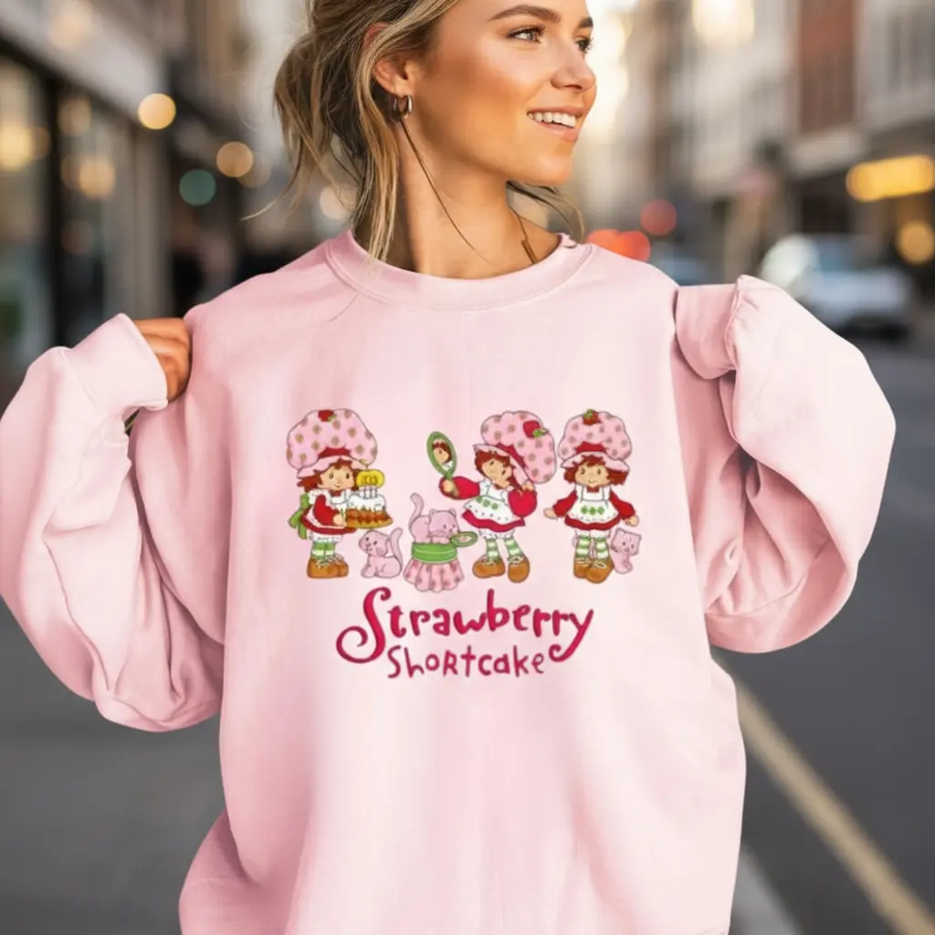 Women Strawberry Shortcake Vintage Cartoon shirt, T-shirt and Sweatshirts, Children's Book tee, Cute Strawberry Cartoon, Big Friendship, Strawberry Bitty girls caketopper