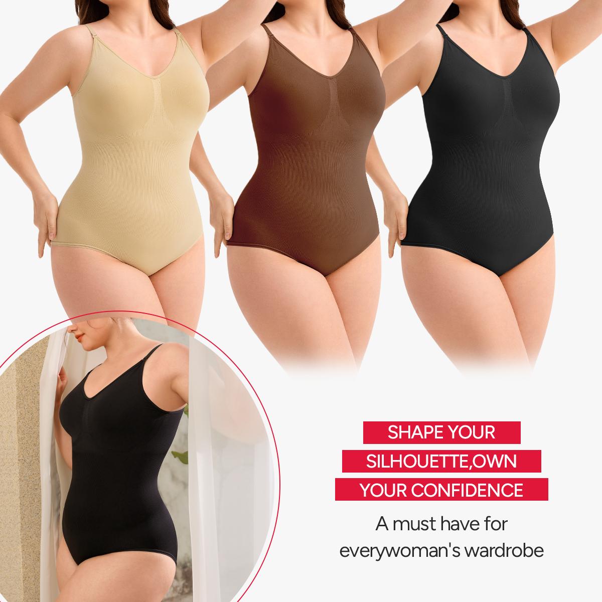 【LIVE】Nebility Women's 3-Piece V-Neck Shapewear Set - Seamless Bodysuit & Camisole, Basic Minimalist Style with Tummy Control & Hip Lift Womenswear