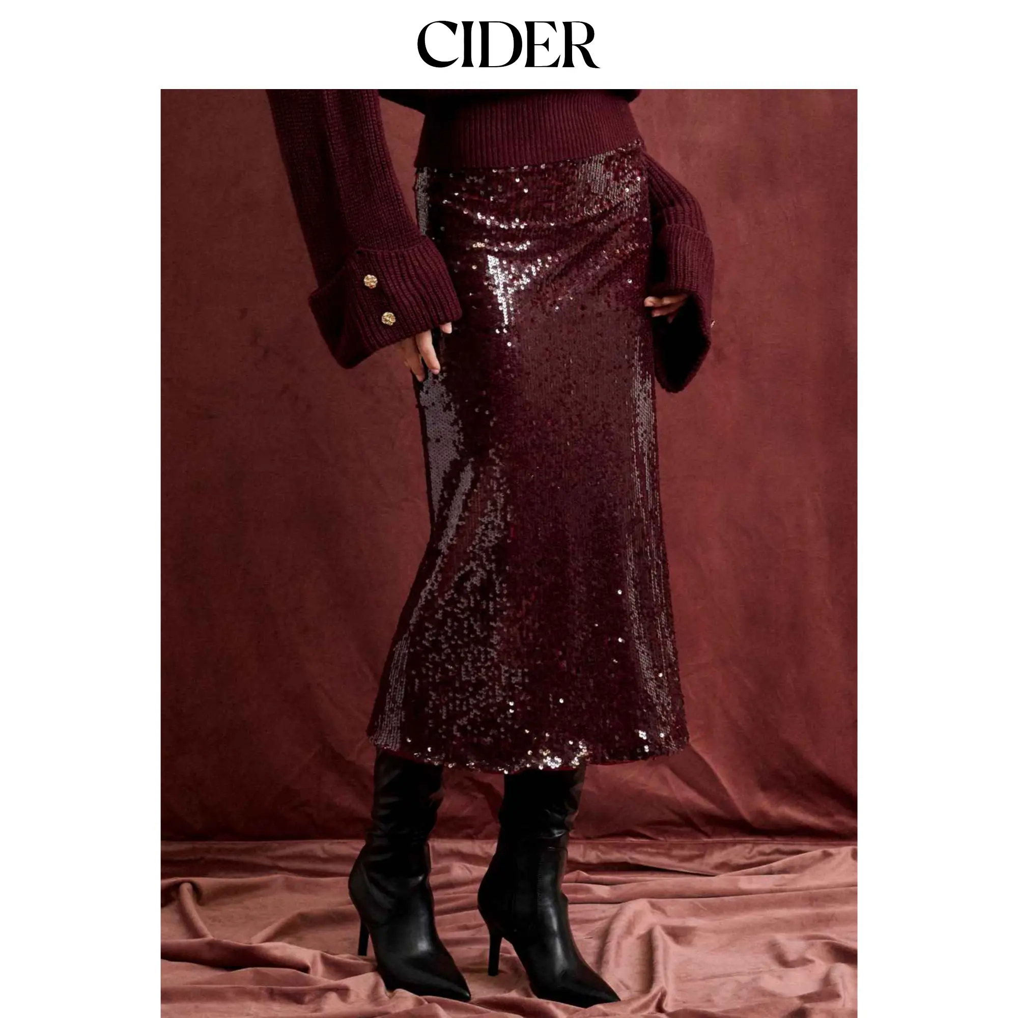 Cider Sequins Mid Rise Mermaid Maxi Skirt
