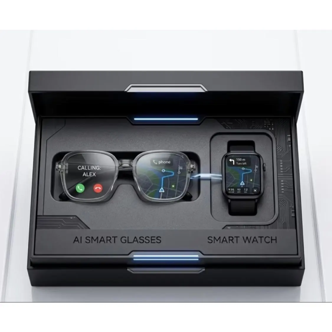 AI Smart Glasses & Full-touch Watch Set with 160 Languages Interpretation AI Voice Assistant Touch Control for Meetings Business Trips