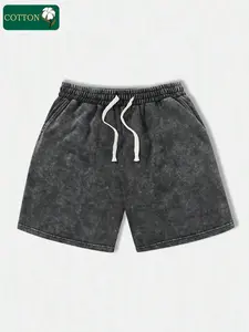 Men’s summer solid-color washed cotton athletic shorts—casual, loose fit with a drawstring waist and pockets; mood/vibe style, 2000s aesthetic. Suitable for running, golf, fishing, basketball, camping, gym workouts, swimming, and the beach.
