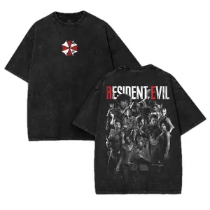 Resident Evil horror Game Washed Tshirt 2 Sided Cotton unisex graphic tees game anime manga movie Menswear Casual gamer merch t-shirt Clothes Top