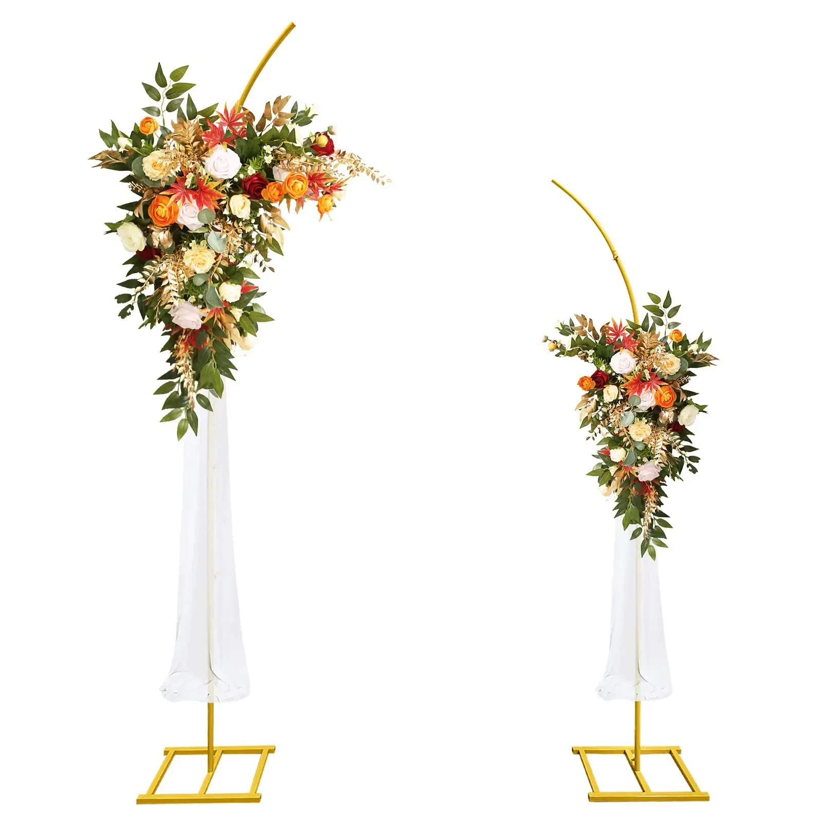 Golden Coated Corrosion-Resist Balloon Arch Frame Kit - 2-Piece Durable Adjustable Set with Sturdy Base Stays Put, Curved Top for Wedding, Birthday, Happy Anniversary Decorations, Balloon Arch Garland