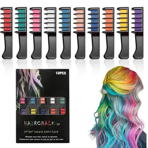 10-Color Hair Chalk Comb Set| Vibrant Temporary Hair Dye for Parties/Cosplay Safe Washable Highlight Powder Pencil Easy DIY Hair Color Kit for Kids/Teens/Adults| Quick Styling