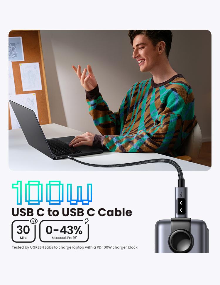 UGREEN Uno 100W  type  c Fast Charging Cable, with LED Display for iPhone 17 16/15 Plus/15 Pro Max, MacBook Pro/Air, Galaxy S24 Ultra，TikTokShopBlackFriday ,TikTokShopHolidayHaul