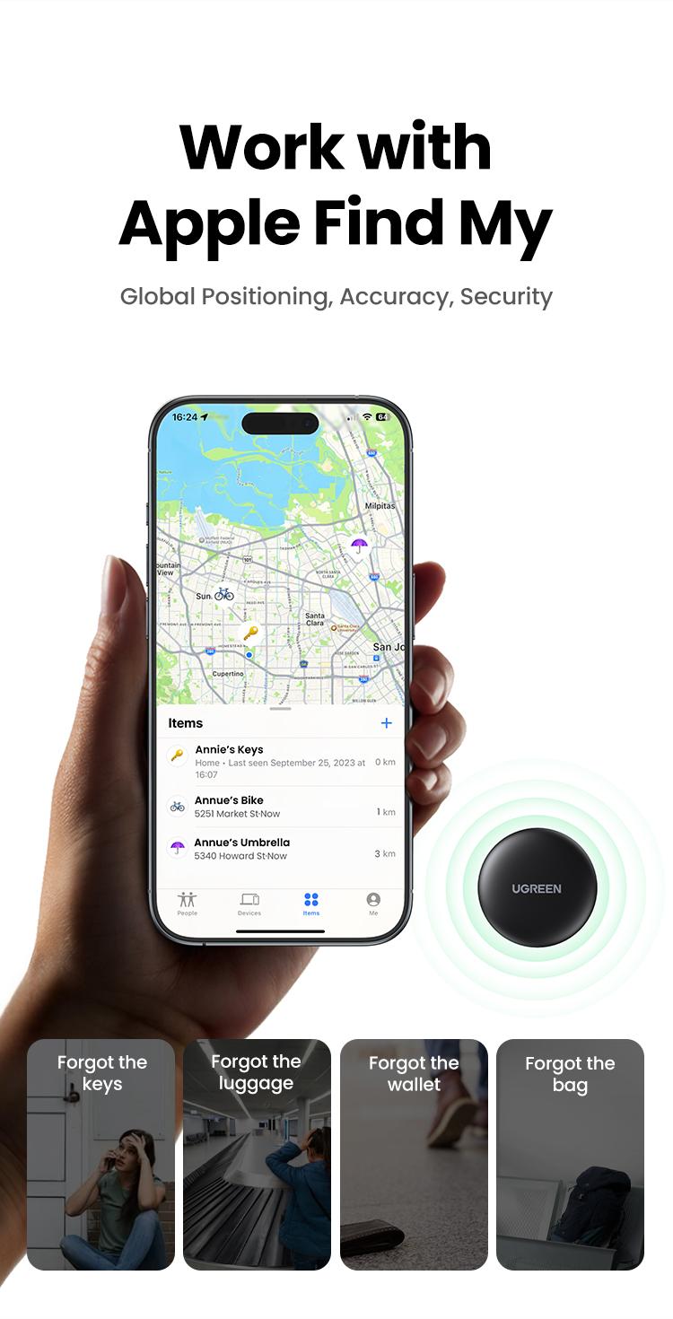 UGREEN 2Pack FineTrack Smart Finder Compatible with Apple Find My (iOS Only) Keys Finder and Item Locator for Luggage, Backpack, Suitcases, Replaceable Battery (Black)nder Smart Tag for Key Luggage Passport，TikTokShopBlackFriday ,TikTokShopHolidayHaul