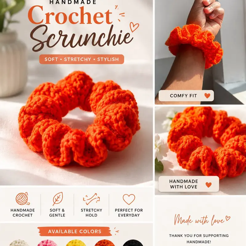 Crochet Ruffle Scrunchie – Handmade Hair Tie for Women & Girls