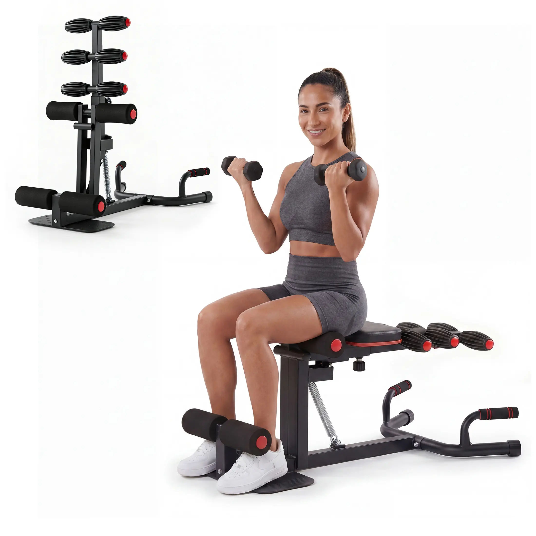 DUMOS Deep Squat Machine, Heavy-Duty Steel Home Workout Station for Full Body Workout, Compact and Adjustable Glutes Trainer for Core & Leg Strength Training, Butt Workout Equipment