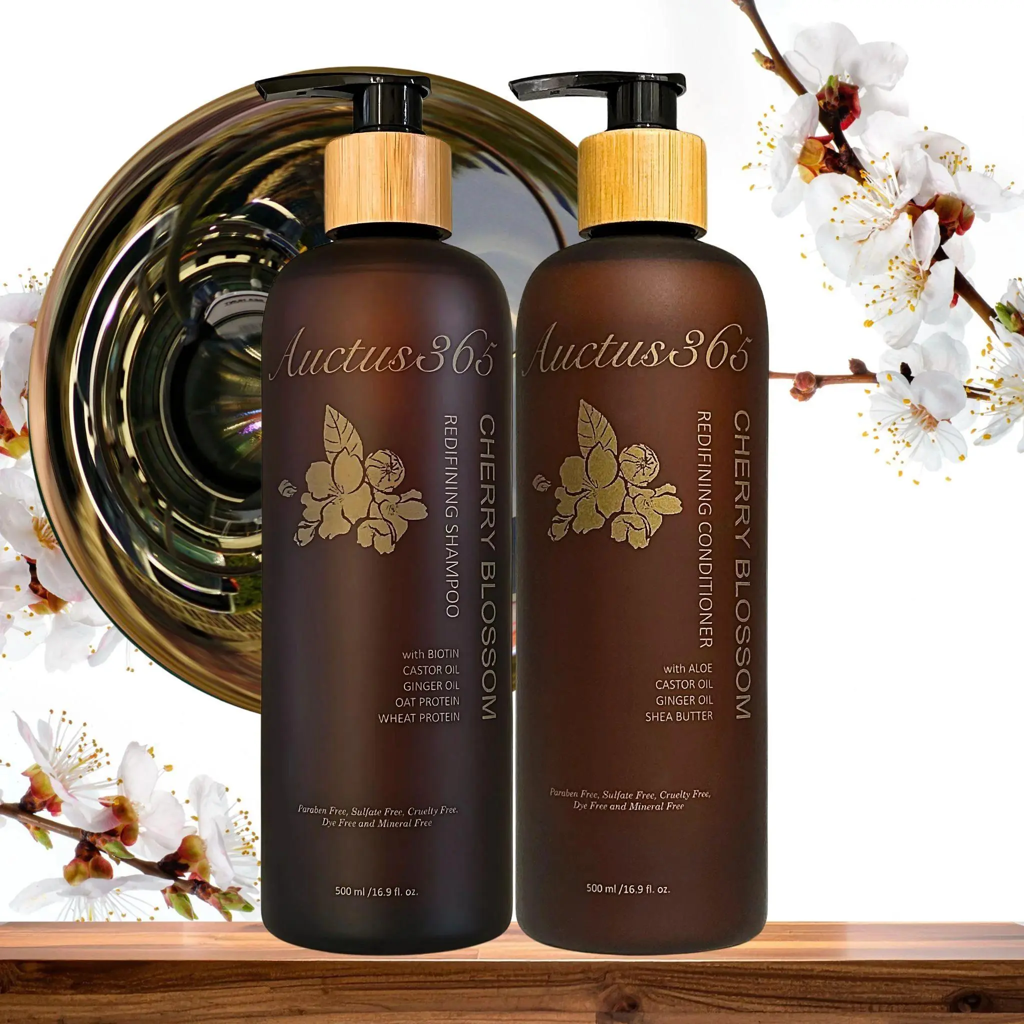 Auctus365 100% Organic Cherry Blossom Shampoo & Conditioner Set | 2-Piece Haircare with Lasting Fragrance for Deep Moisture, Detangling, Everyday, Anti-Frizz