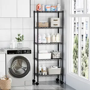 Heavy-Duty Adjustable Wire Shelving Unit with Casters Ideal for garages, kitchens, pantries, laundry rooms, and office storage Easy assembly
