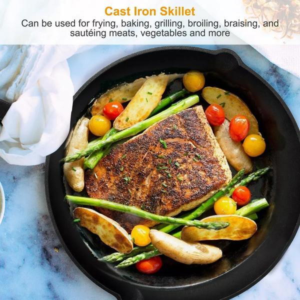 3pcs Heavy-Duty Pre-Seasoned Cast Iron Skillet Set - Non-Stick - Cookware with Ergonomic Handle, Even Heat Distribution for, Searing, Frying - Compatible with Stovetop, & Induction Burners (Indoor/Outdoor Use)