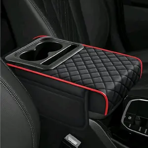 5 in 1 Car Center Console Cover, Armrest Pad with 2 Storage Pockets, Cup Holder, Tissue Box Slot, Phone Holder, Universal Car Interior Organizer (Black with Red Stitching)  #1 New Releasein Automotive Armrests
