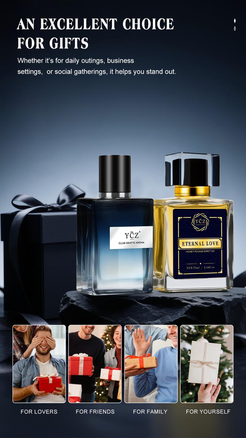 YCZ Eternal Love & Club Gent's Aroma - Double Scents Intertwined Long Lasting Liquid Fragrance Set for Gentlemen 75ml & 50ml Edp Spray Concentrated Oil Perfume Cologne Scented