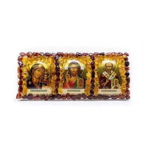 Amber Orthodox Triptych Icon for Car – USA Handmade Baltic Amber, KIZIMA