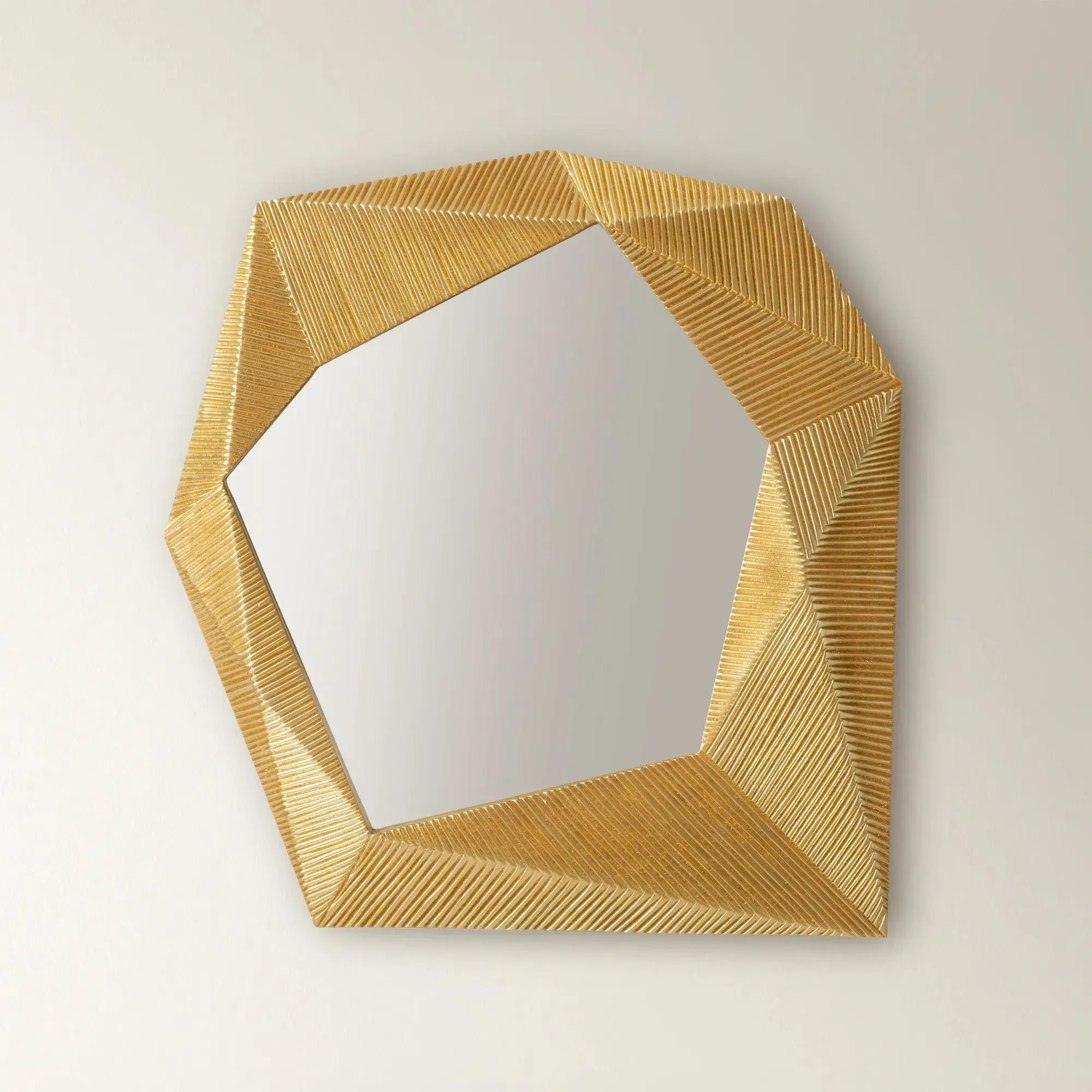 Z Gallerie Nikki Chu Faceted Steel-Glass Wall Mounted Mirror - Gold-Colored, Frame, Postmodern Wall-Mounted Mirror for Home Decor, Gold-Colored Wall-Mounted Mirrors