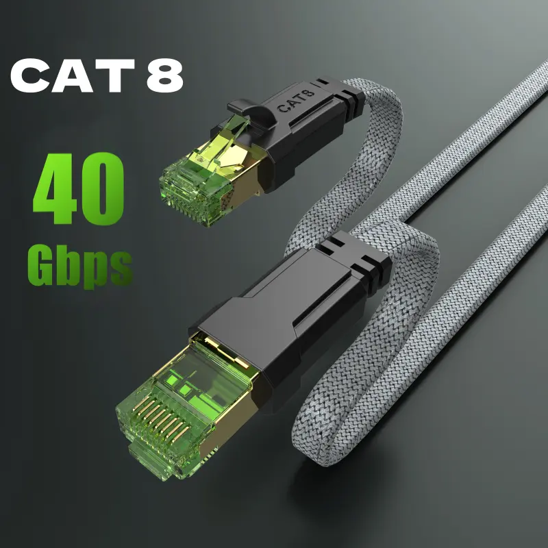 MIZIQER Cat 8 Ethernet Cable, Nylon Braided High Speed Heavy Duty Network LAN Patch Cord, 40Gbps 2000Mhz SFTP RJ45 Flat Internet Cable Shielded in Wall, Indoor&Outdoor for Modem/Router/Gaming/PC