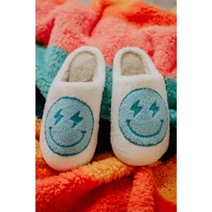 Turquoise and White Lightning Happy Slippers