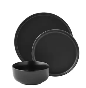 12-Piece Stoneware Dinnerware Set Matte Black - Elegant Tableware for Everyday Use