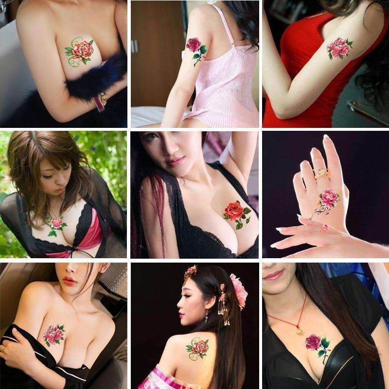 100 Sheets Flower Temporary Tattoo Stickers Rose Butterfly & Multicolor Mixed Styles Waterproof Removable Long Lasting Durable Realistic Body Art