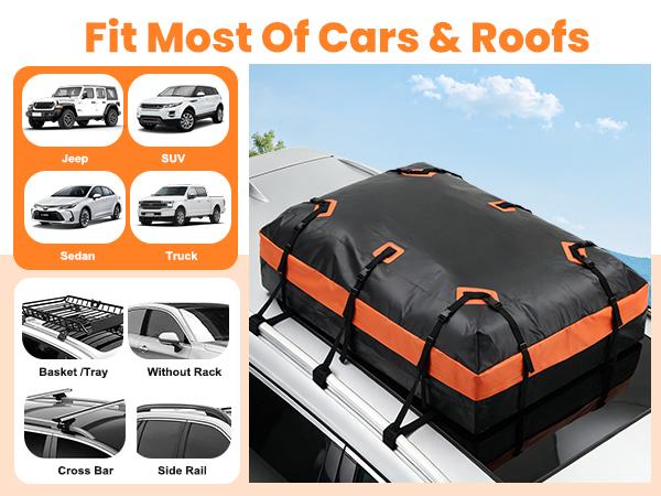 Car Rooftop Cargo Carrier 15 Cubic Feet, Car Roof Waterproof PVC Bag, with Anti-Slip Mat,Combination Luggage Lock, Reinforced Straps & Door Hooks,Fit Vehicles with/Without Roof Racks,Black