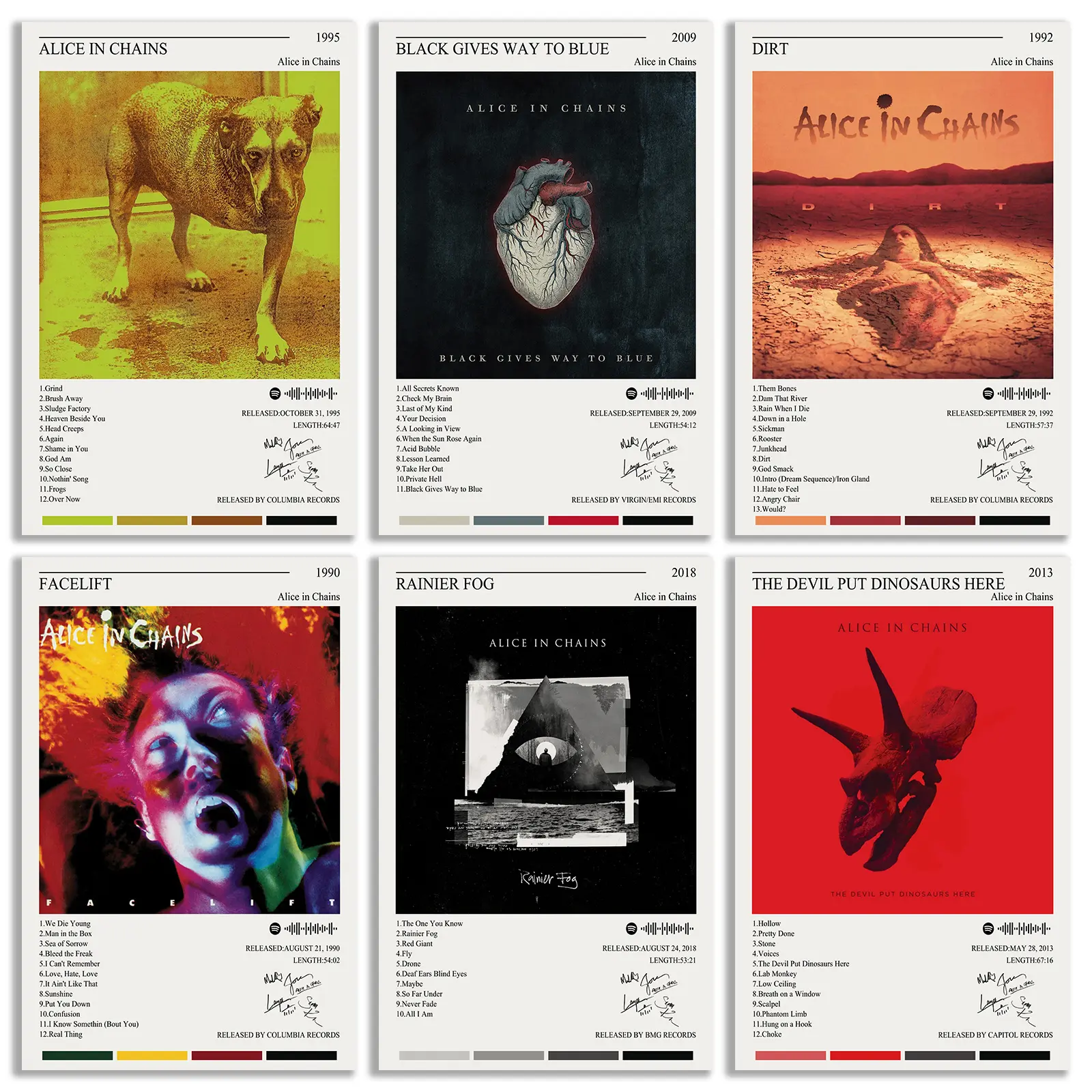 Alice in Chains Poster 6pcs Includes Poster Putty Band Posters Music Album Cover Posters Unframed: 08x12inch(20x30cm)