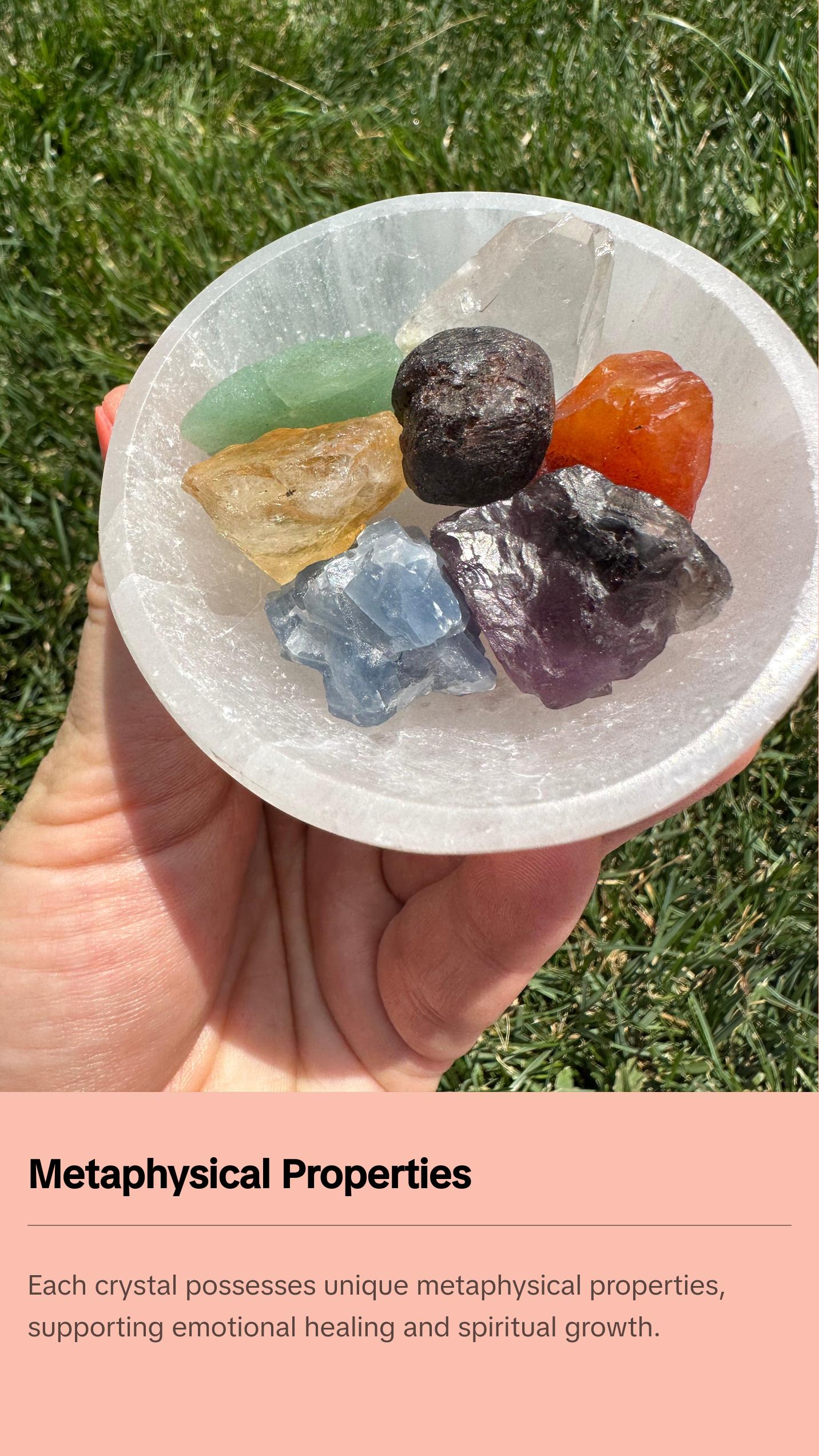7 Chakra Stone Set, Chakra Balancing Crystal Set - Garnet, Carnelian, Citrine, Green Aventurine, Blue Calcite, Amethyst, Clear Quartz