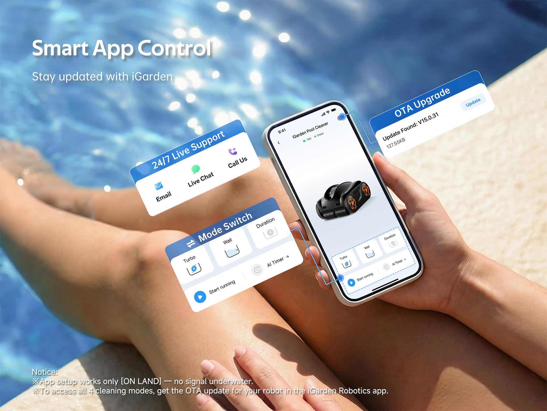 iGarden K Series Cordless Robotic Pool Cleaner for Inground & Above Ground Pools—Cleans Floor, Wall & Waterline with Smart Navigation, Touchscreen, Self-Parking, Up to 9H Runtime. outdoorfun iGarden K Series Cordless Robotic Pool Cleaner for Inground & Above Ground Pools—Cleans Floor, Wall & Waterline with Smart Navigation, Touchscreen, Self-Parking, Up to 9H Runtime. outdoorfun