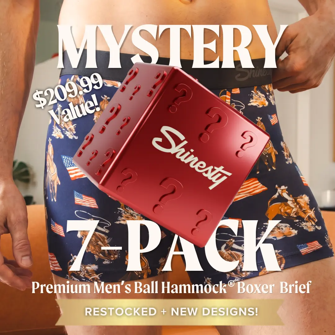 Shinesty Mens Mystery Boxer Brief W/Fly 7-Pack - Ball Hammock® Pouch Support, Standard Length 6 Inch Inseam, Silky Soft, Stretchy, Breathable Natural MicroModal Fabric, Best Mens Underwear